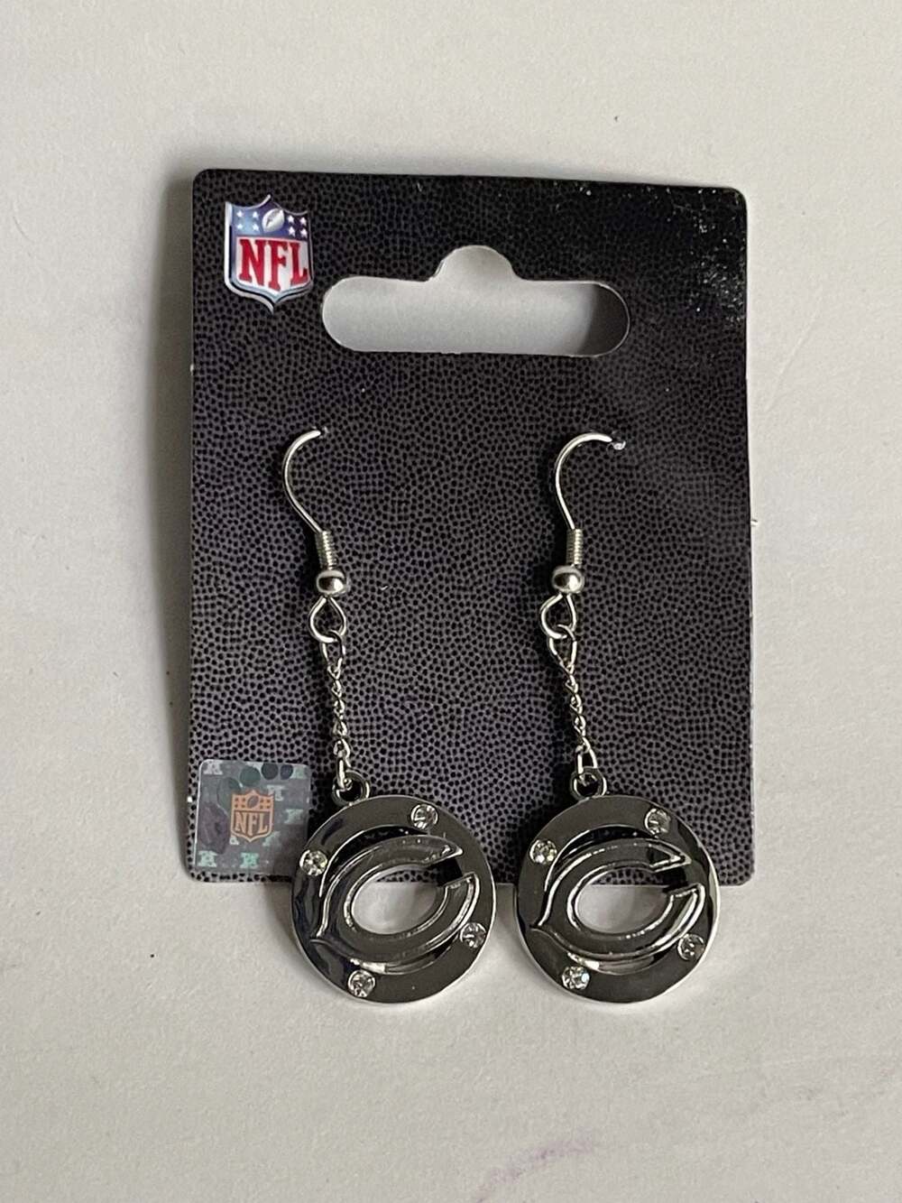 NFL Chicago Bears Dangle Earrings Silver Crystal Logo New